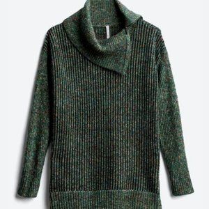 LEO & NICOLE Tamra Cowl Neck Zipper Detail Cotton Blend Pullover Dark Green Med